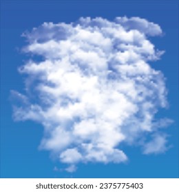 Nubes esponjosas blancas realistas aisladas en un fondo azul del cielo. Fondo del cielo nublado para tu diseño. Ilustración del vector
