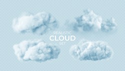 Realistic White Fluffy Clouds Set Isolated On Transparent Background. Cloud Sky Background For Your Design. Vector Illustration EPS10