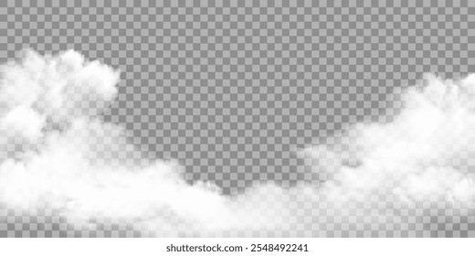 Borde de niebla blanca realista o efecto especial transparente aislado de humo. Vector de niebla, fondo de smog. Ilustración vectorial