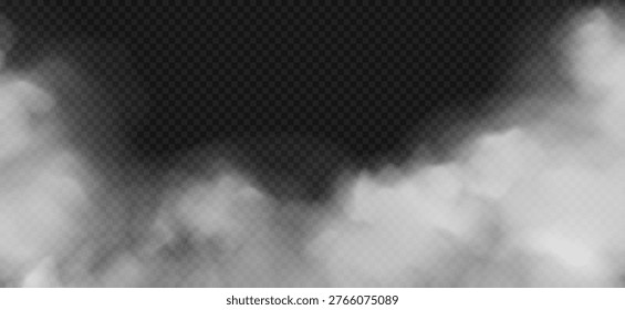 Realistic white fog, smoke or cloud isolated on transparent background. Mist vapor effect. Vector illustration