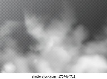 Realistic white fog or smoke isolated on transparent background. Atmosphere mist effect and smoke clouds special effect.