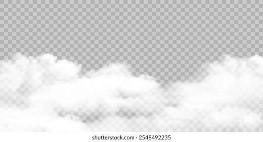 Realistic white fog or smoke isolated transparent special effect. Vector mist, smog background. Vector illustration