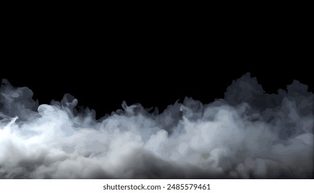 Realistic white fog or smoke on a black background. Vector illustration