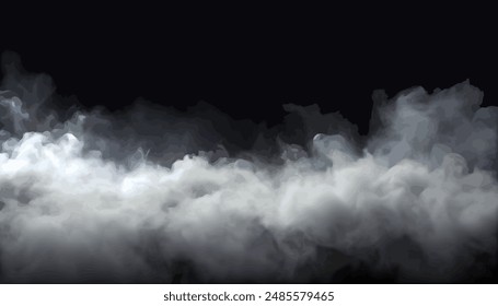 Realistic white fog or smoke on a black background. Vector illustration