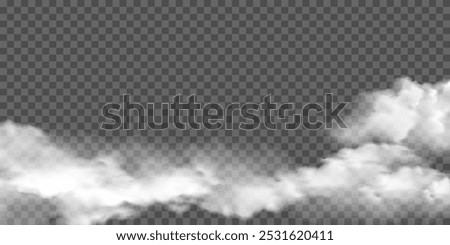 
Realistic white fog or smoke overlay effect on a transparent background. Vector illustration of mist, smog background