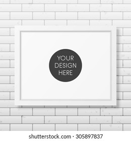 Realistic white frame A4 on the brick wall background. It can be used for presentations. Vector EPS10 illustration. 