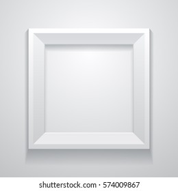 Realistic white frame on a clean wall. Vector illustration. Template for your design