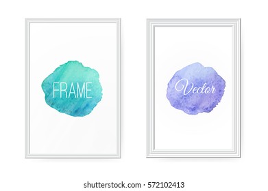 Realistic white frame with watercolor stains. isolated vector template