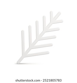 Realistic white frozen slim glossy vertical spruce branch with needle Christmas tree decorative design vector illustration. Premium shiny Xmas bauble artificial plant winter holiday decor 3d template