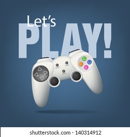 Realistic white gamepad on blue. EPS10 vector.