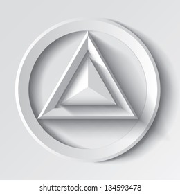 Realistic white geometric background with triangle and circle