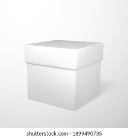 Realistic white gift box isolated on gray background. Vector illustration.