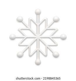 Realistic white glossy snowflake ornamental pattern traditional Christmas decorative design vector illustration. Cute winter frozen star decor for interior or Xmas spruce festive holiday celebration