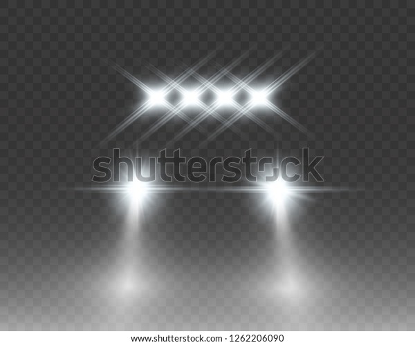 \
Realistic white glow round beams of car\
headlights, isolated on transparent background. Police car. Light\
from headlights. Police\
patrol.