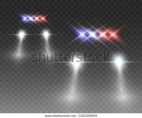 \
Realistic white glow round beams of car\
headlights, isolated on transparent background. Police car. Light\
from headlights. Police\
patrol.