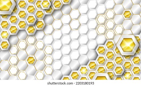 Realistic White   Gold Hexagonal Background