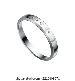 Realistic white gold ring with diamonds vector illustration