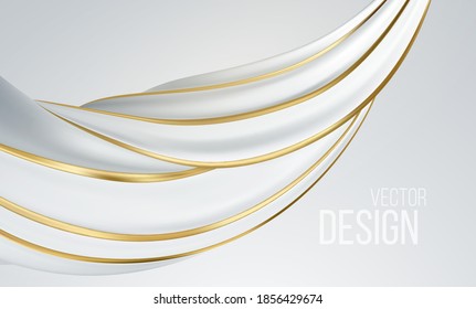 Realistic White And Gold Swirl Shape Isolated On White Background. Liquid Abstract Modern Banner Design. Vector Illustration. Vector Illustration EPS10