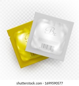 Realistic White And Golden Blank Foil Square Cosmetics Packaging. EPS10 Vector