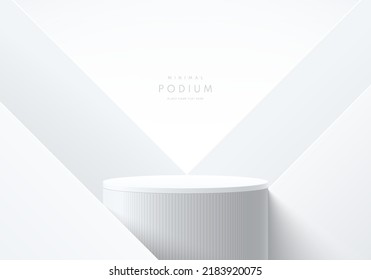 Realistic white, gray 3D cylinder stand podium with triangle overlap background. Vector luxury geometric forms. Abstract minimal scene for mockup products, Round stage for showcase, promotion display. - Shutterstock ID 2183920075