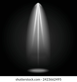 Realistic white gray glowing spotlights on transparent laid background. Theater studio, scene illumination. Magic, bright, gradient light effects. Vector illustration for your design and business.