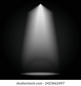 Realistic white gray glowing spotlights on transparent laid background. Theater studio, scene illumination. Magic, bright, gradient light effects. Vector illustration for your design and business.