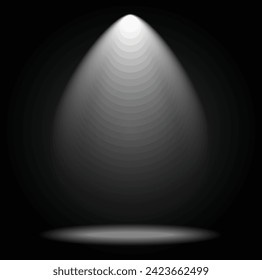 Realistic white gray glowing spotlights on transparent laid background. Theater studio, scene illumination. Magic, bright, gradient light effects. Vector illustration for your design and business.