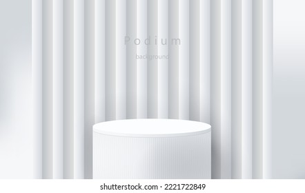 Realistic white and gray stand podium with rectangular  background. Vector luxury geometric platform. Abstract minimal scene for mockup your products. Empty stage for showcase and display.