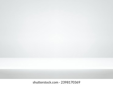 Realistic white and grey background. Minimal 3d shelf. Space for displaying products. Empty room with spotlight effect. Vector illustration.