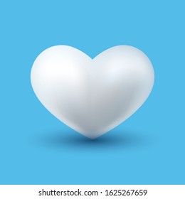 Realistic white heart with shadow isolated on blue background