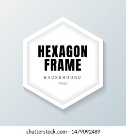 Realistic white hexagon frame mockup on gray background. You can use for interior design text box element, picture framing. Vector illustration