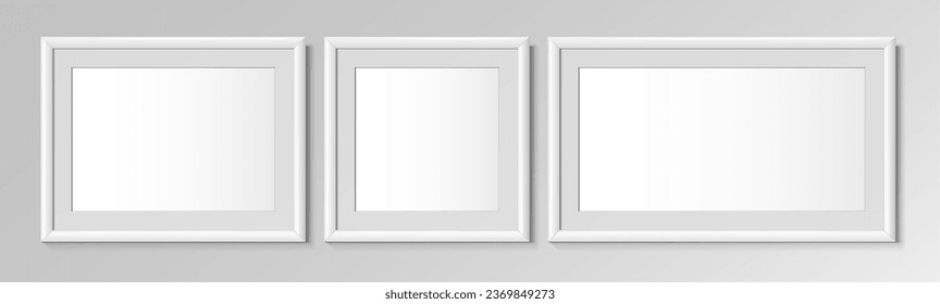 Realistic White, horizontal and square frames. For an image or photo. Posters on wall. Frames Design Template for Mockup. Vector illustration