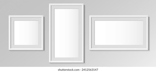 Realistische, weiße, horizontale und quadratische Rahmen. Für ein Bild oder Foto. Plakate an der Wand. Frames Design-Vorlage für Mock-up. Vektorgrafik