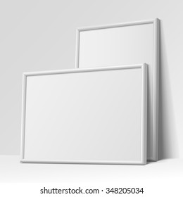 Realistic White horizontal and vertical frame for paintings or photographs.  Vector illustration.