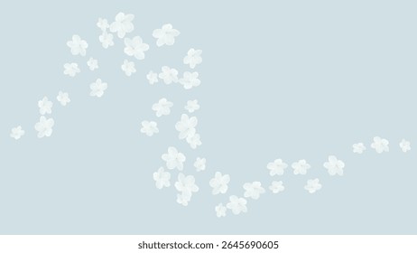 Realistic white hydrangea element with curve swirl line vector illustration on light blue background