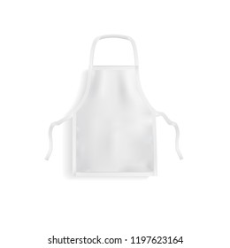 Realistic white kitchen apron isolated on white background. Vector mockup.