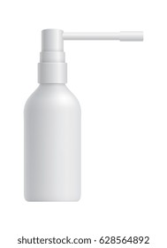 Realistic white medical spray bottle isolated on white background vector illustration. Packaging design element for branding.