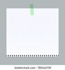 Realistic white memo stickers mockup. White squared note, notebook, copybook paper stripes stuck withwith sticky tape sticky notes paper sheets templates, reminders. Vector illustration stock.