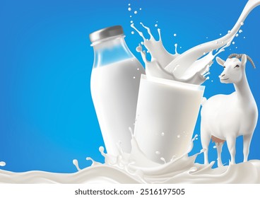 Realistic white Milk products Goat  splash flowing yogurt cream isolated on background. 3d realistic yogurt wave border. Vector Mesh gradient wes used