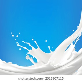 Realistic white milk splash flowing yogurt cream isolated on background. 3d realistic yogurt wave border. Vector Mesh gradient wes used