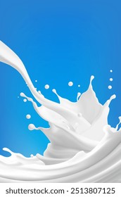 Realistic white milk splash flowing yogurt cream isolated on background. 3d realistic yogurt wave border. Vector Mesh gradient wes used