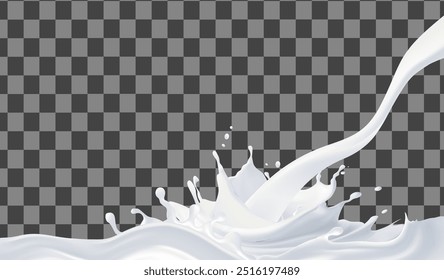 Realistic white milk splash flowing yogurt cream isolated on background. 3d realistic yogurt wave border. Vector Mesh gradient wes used