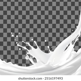 Realistic white milk splash flowing yogurt cream isolated on background. 3d realistic yogurt wave border. Vector Mesh gradient wes used