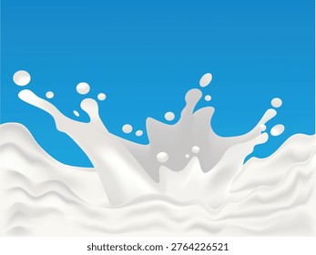Realistic white milk splash vector illustration on transparent background