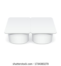 Blanco Realista Maqueta blanco contenedor de plástico blanco para yogur, mermeladas y otros productos.