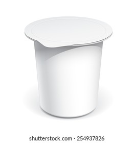 Realistic White Mock up blank plastic container for yogurt, jams and other products.