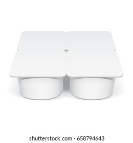 Realistic White Mock up blank plastic container for yogurt, jams and other products.