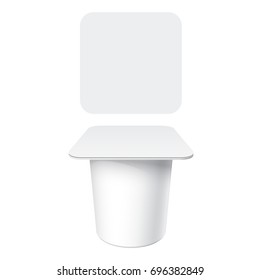 Realistic White Mock up blank plastic container for yogurt, jams and other products.