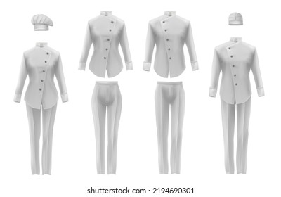 Realistic white mockup of culinary workwear clothing elements including headdress jacket trousers isolated vector illustration