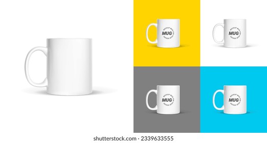 Realistic white mug isolated on white background. Template For Mock up Your Design. Vector illustration.